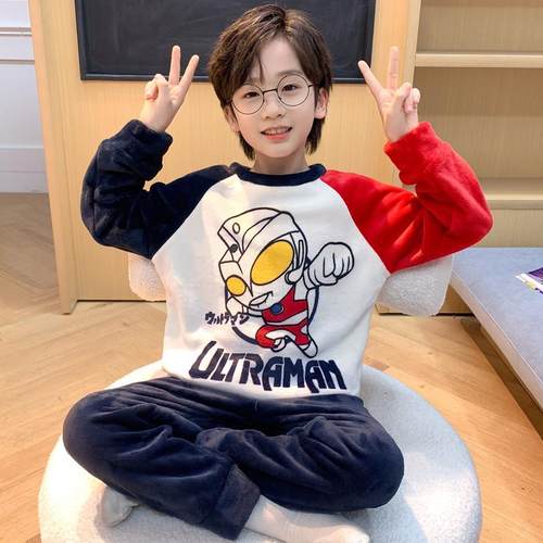 男童睡衣儿童冬季法兰绒加厚男孩中大童卡通珊瑚绒家居服2024新款