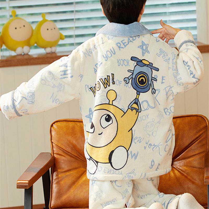 男童睡衣珊瑚绒秋冬季2025新款儿童男孩蛋仔大童法兰绒冬款家居服
