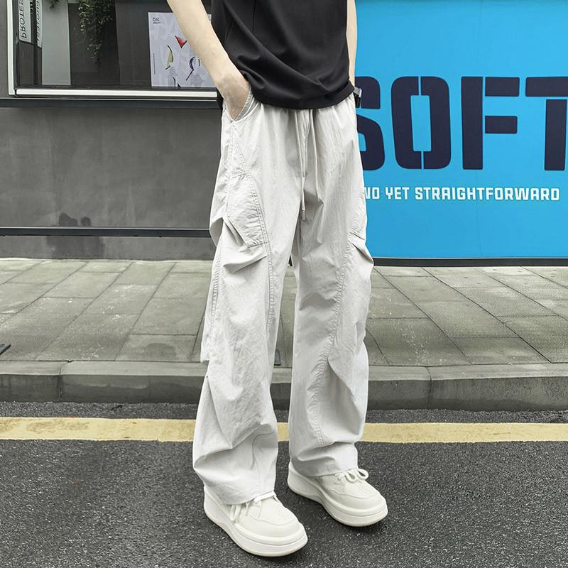 运动户外弯刀工装冲锋裤男女夏季设计垂感褶皱轻薄透气阔腿裤速干