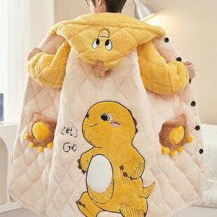 奶龙男童睡衣冬季加绒加厚款三层夹棉儿童男孩睡袍长款珊瑚绒套装