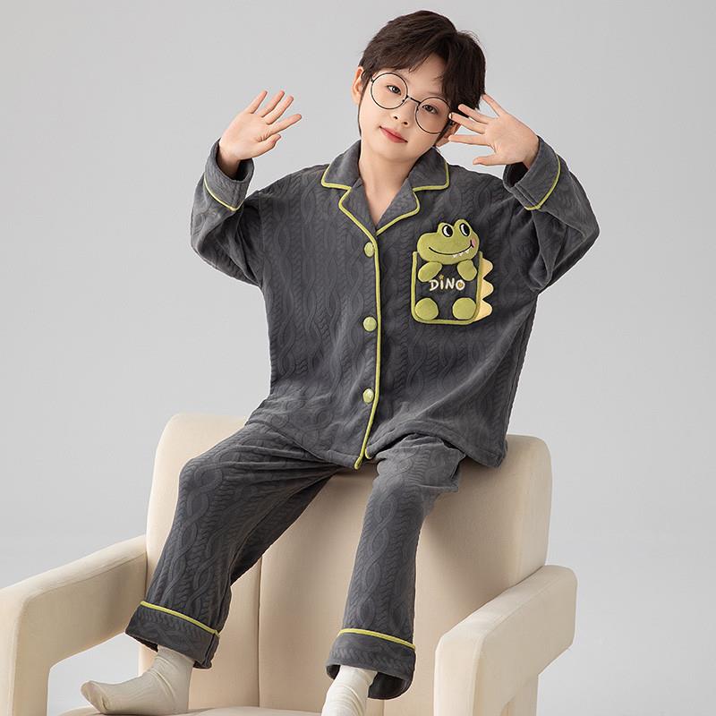 儿童海岛绒睡衣秋冬季男童法兰绒中大童24新款男孩加厚加绒珊瑚绒