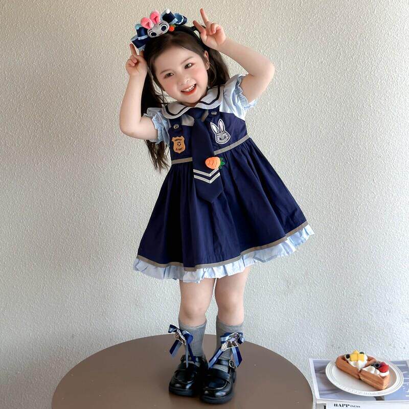 女童连衣裙夏装2026新款兔子警官衣服儿童夏季学院风宝宝公主裙子