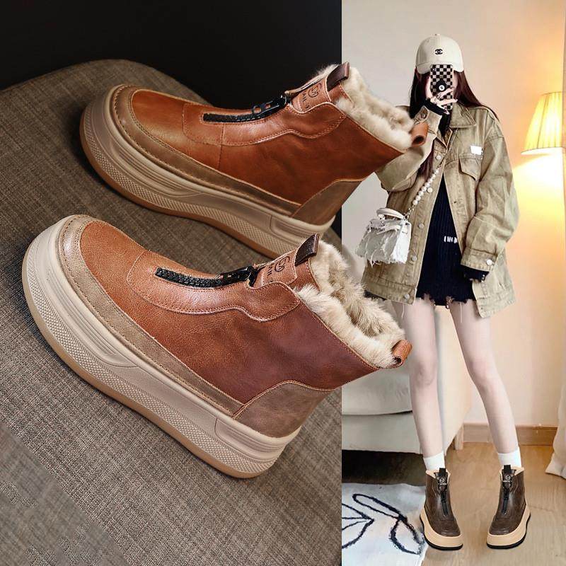 厚底防滑雪地靴女2024年冬季新款真皮加厚绒皮毛一体增高保暖棉鞋,女鞋,时尚雪地靴,淘宝优惠券,粉丝福利购,淘宝优惠卷