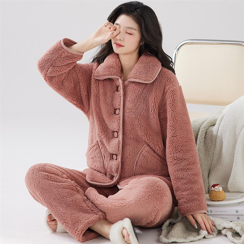 睡衣女秋冬款冬季珊瑚绒家居服法兰绒加厚冬天加绒保暖可外穿套装