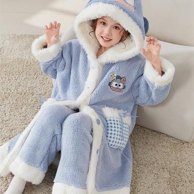 儿童睡衣女童秋冬季加厚珊瑚绒2025新款女孩法兰绒睡袍大童家居服