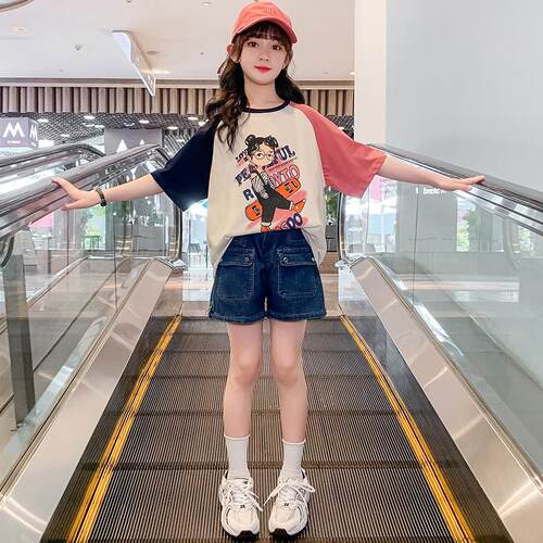 女童T恤2026新款夏季儿童纯棉短袖时髦宽松上衣夏装大童女孩网红t
