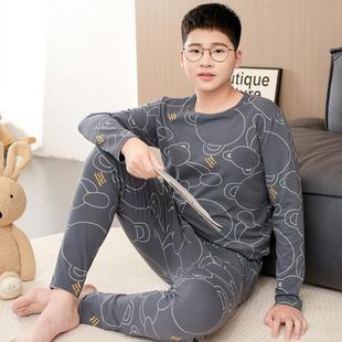 加肥加大男童纯棉线衣保暖内衣中童大童衬衣衬裤 胖童秋衣秋裤 套装