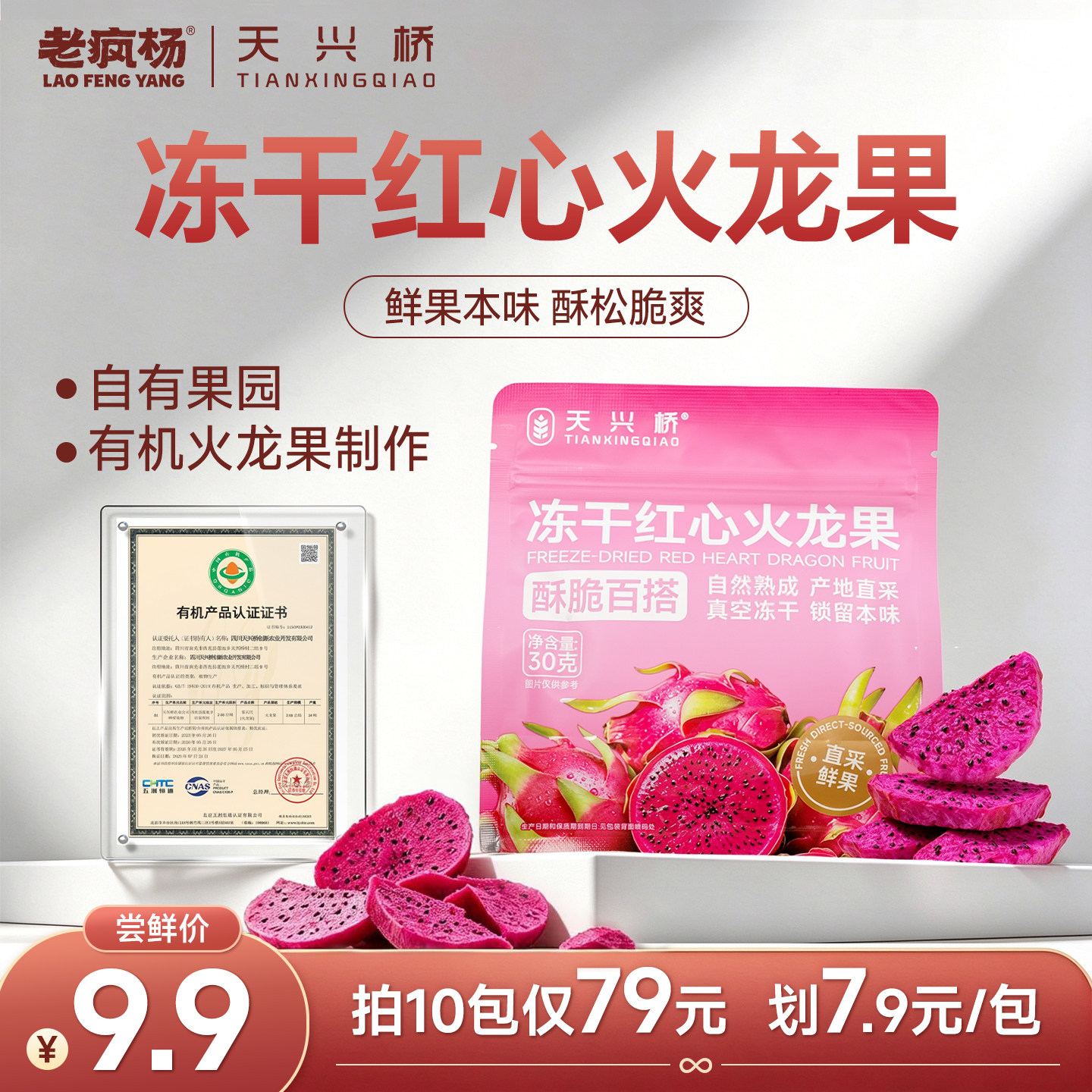 天兴桥冻干红心火龙果休闲零食果干有机鲜果制作无添加