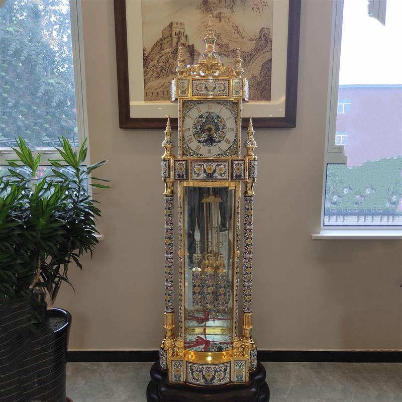 景泰蓝万花朝凤落地钟德国机械机芯大堂客厅商务礼品铜胎西洋钟表