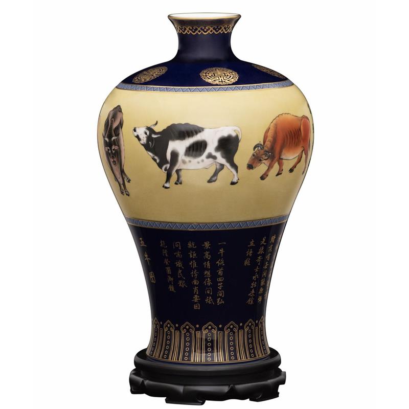 五牛图珐琅瓷景德镇瓷瓶家居摆件中式风格商务礼品收藏馈赠
