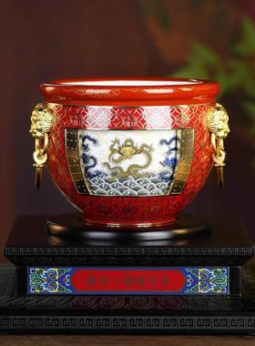 可旋转景泰蓝珐琅龙耀九州摆件高档招财聚宝盆开业中式玄关风水