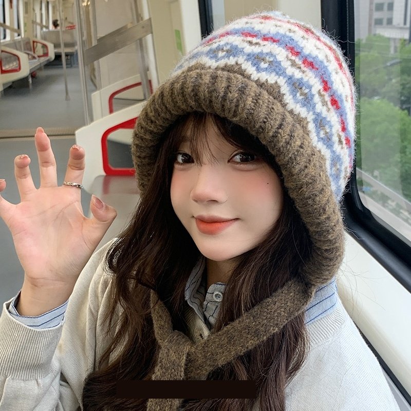 秋冬帽子复古包包帽保暖护耳堆堆帽潮针织毛线帽子女冬季帽子
