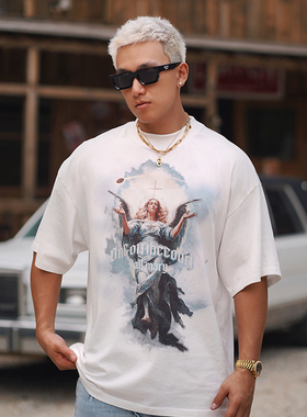 OOTC「圣母达阵」美式复古手绘油画康利印花短袖小领口T恤男女