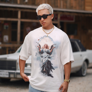 OOTC「圣母达阵」美式 小领口T恤男女 复古手绘油画康利印花短袖