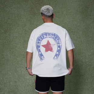 美式 新款 复古休闲风短袖 上衣男夏季 潮 印花T恤男马蹄铁短袖 OOTC