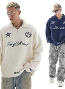 OOTC 复古印花毛衣休闲针织衫美式街头复古长袖打底冬季新款上衣