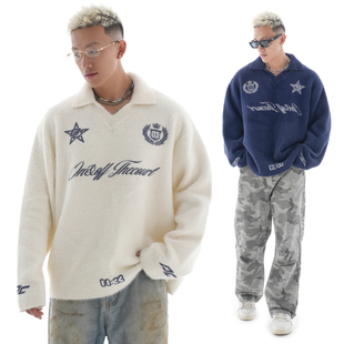 复古印花毛衣休闲针织衫 新款 美式 打底冬季 上衣 街头复古长袖 OOTC