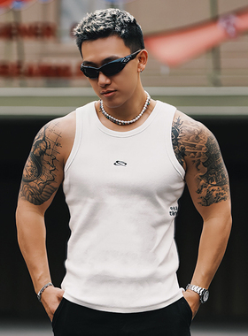 OOTC 螺纹背心2.0 男士条纹无袖背心紧身复古夏季新款运动打底