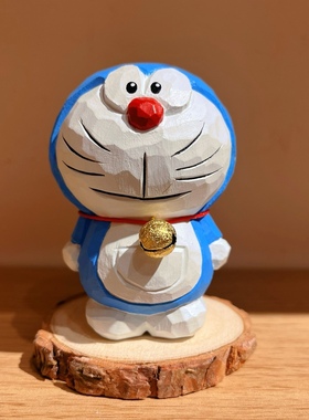 多拉a梦木雕机器猫摆件礼品实木手工雕刻手作礼品网红热销新款