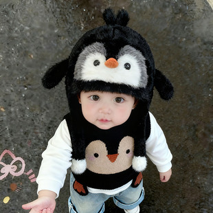 可爱企鹅帽儿童帽子冬天毛绒帽男女宝宝加厚保暖防风护耳帽雷锋帽