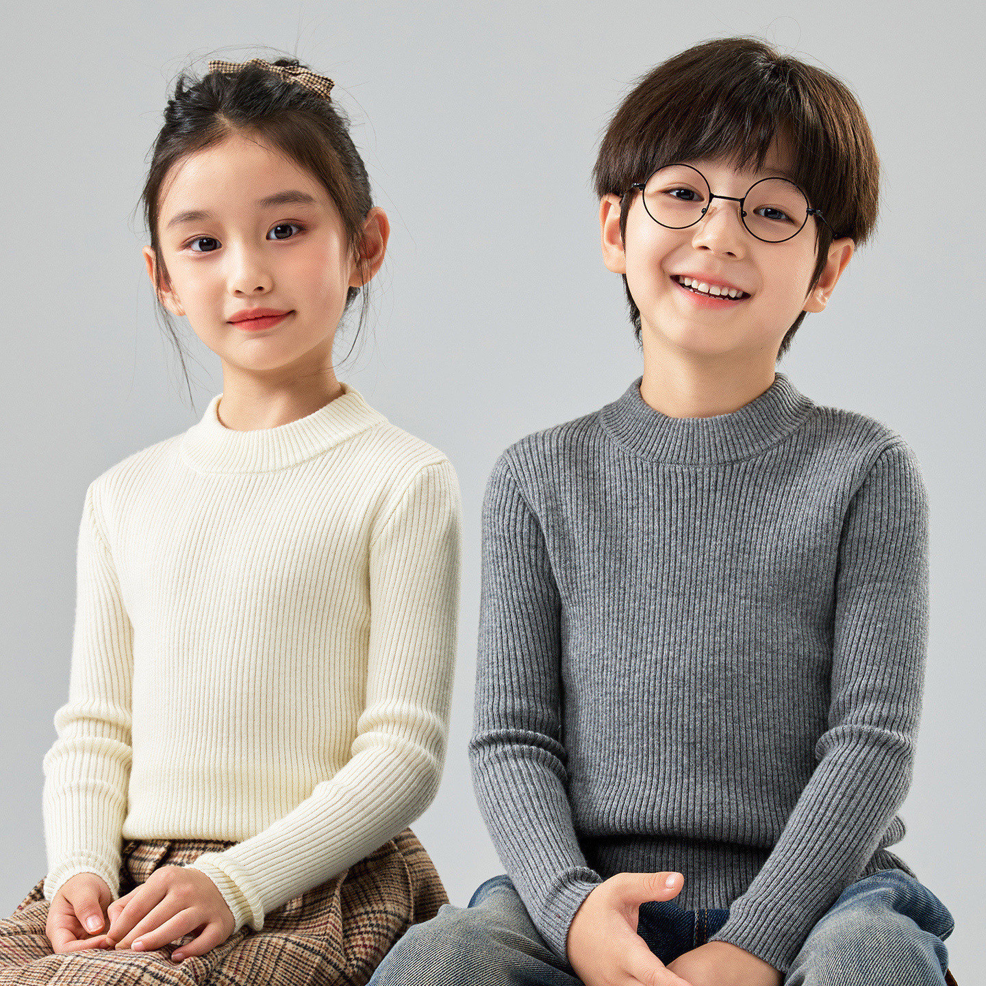 【可机洗】儿童精纺纯羊毛衫男女童抽条打底毛衣宝宝羊绒套头内搭