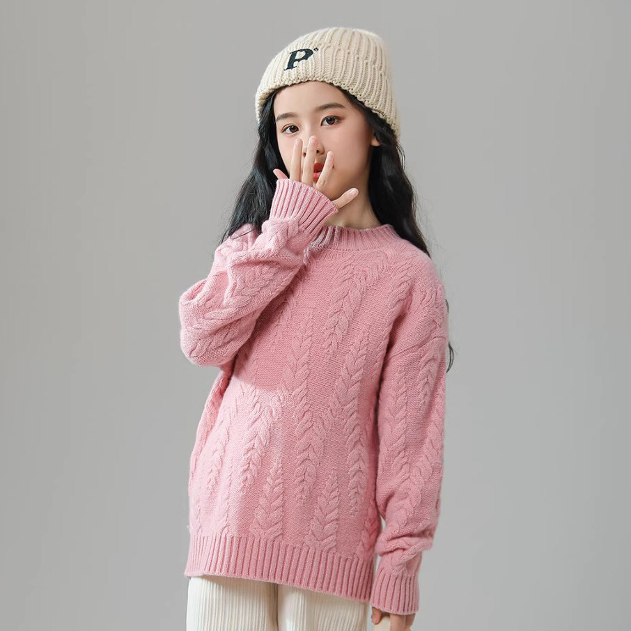 秋冬儿童加厚100%羊毛针织衫男女童宽松套头麻花羊绒女童打底毛衣
