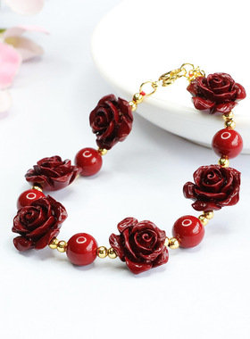 朱砂手串紫砂玫瑰花时尚手链新中式民族风手饰品女士闺蜜节日礼物