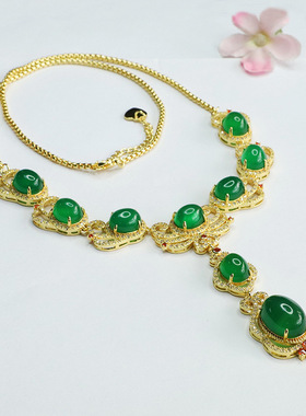 绿玛瑙项链冰种绿玉髓套链高定晚宴首饰女士复古民族风饰品礼物