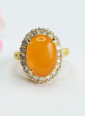 天然琥珀戒指满蜜老蜜蜡指圈指环轻奢女士款礼品气质文雅大气饰品