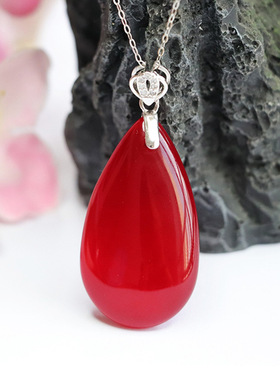 S925银镶红玛瑙吊坠玉髓水滴项链新中式民族风时尚饰品女士款礼物