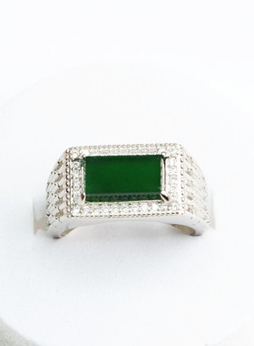 S925银镶天然A货翡翠冰种帝王绿马鞍戒玉石新中式民族风手饰品