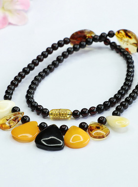 天然琥珀血珀项链老蜜蜡白花蜜花珀挂链男女士复古民族风饰品礼物