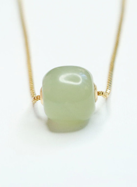 18K金镶天然和田玉路路通吊坠挂件项链玉石珠宝女士礼品气质饰品