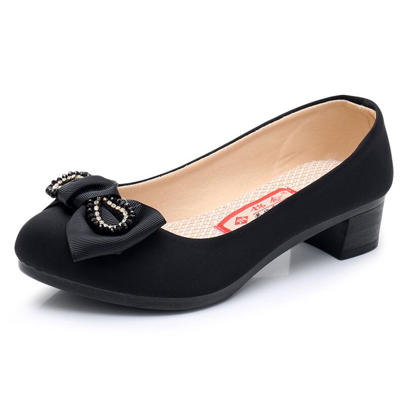 高档春季新款老北京布鞋j女鞋中跟单鞋百搭休闲鞋方跟工作鞋软底