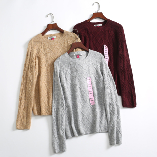 女 毛衣打底衫 走老美 秋冬柔软复古绞花针织百搭宽松休闲圆领长袖