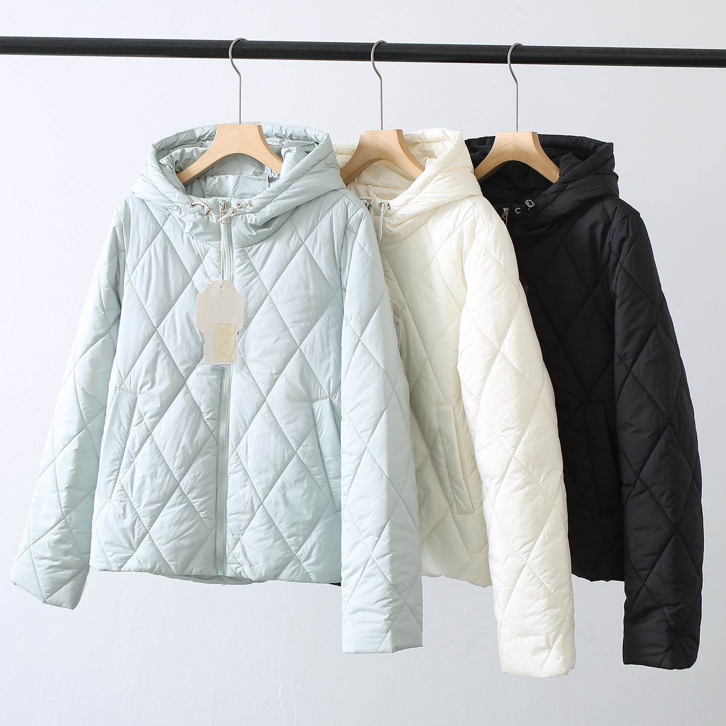 秋冬轻型舒适保暖立领连帽小宽松显瘦菱形格棉衣棉服外套女