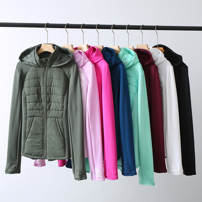 美国单！55美金！户外运动休闲连帽拼接修身轻便保暖外套薄棉衣女
