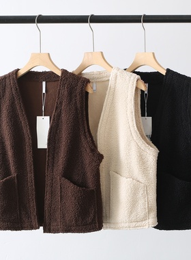 欧美单！24.99欧！软糯亲肤羊羔绒小个子无袖坎肩马夹背心外套女