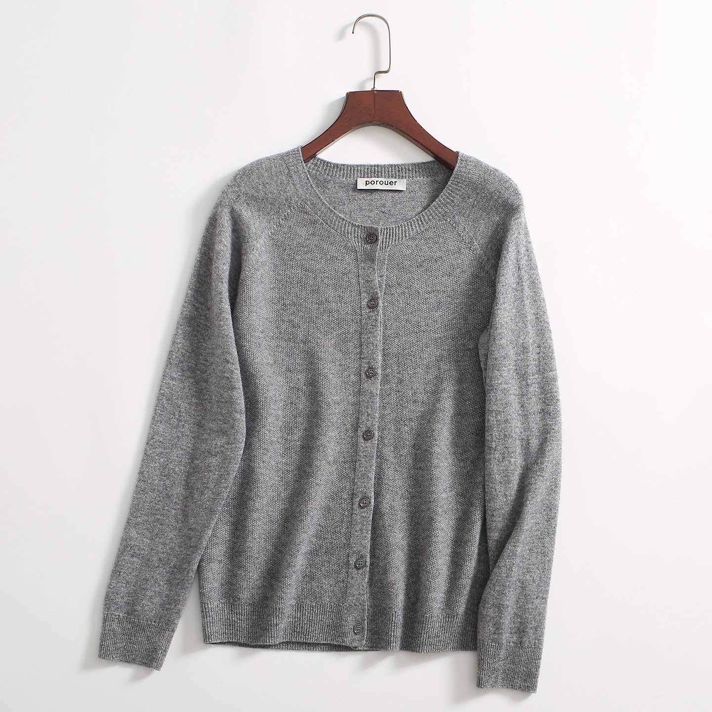 缘货！西班牙单！秋冬新款全羊毛针织开衫圆领长袖单排扣外套女