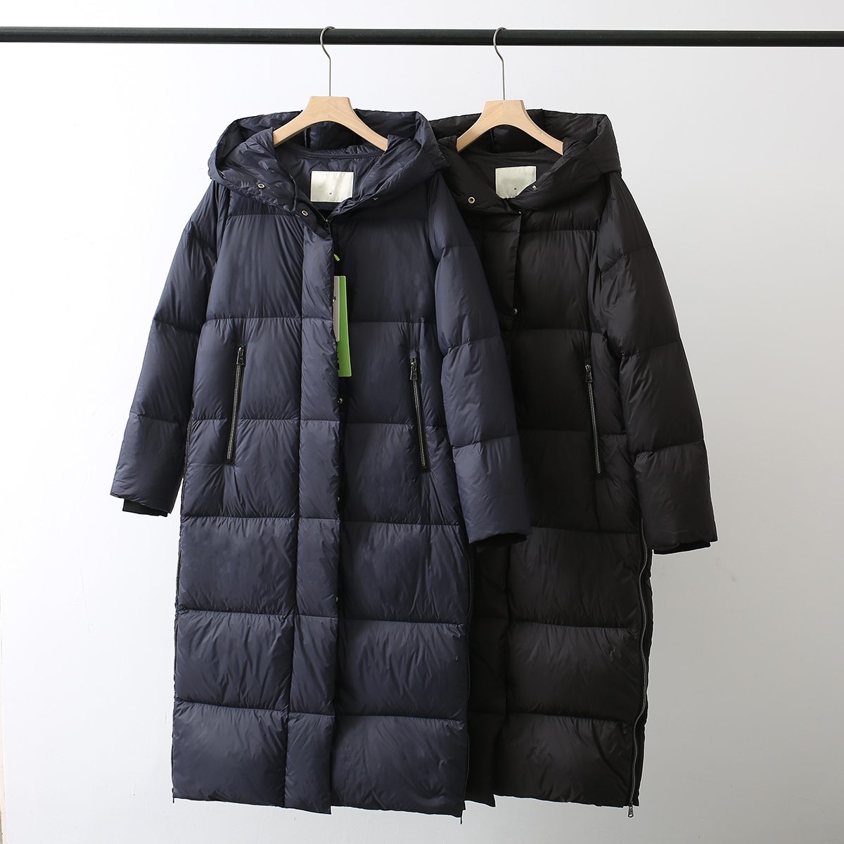 荷兰高端~350欧元！轻便柔软保暖连帽过膝长款90绒羽绒服外套女