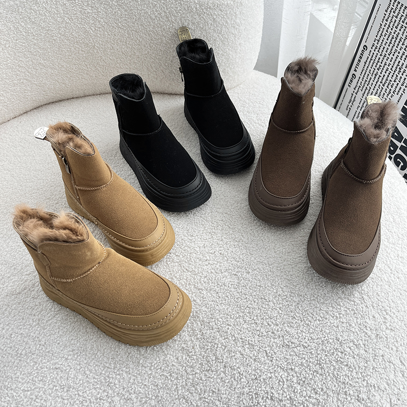 皮毛一体雪地靴女2025冬季新款加绒加厚防滑东北厚底拉链保暖棉鞋