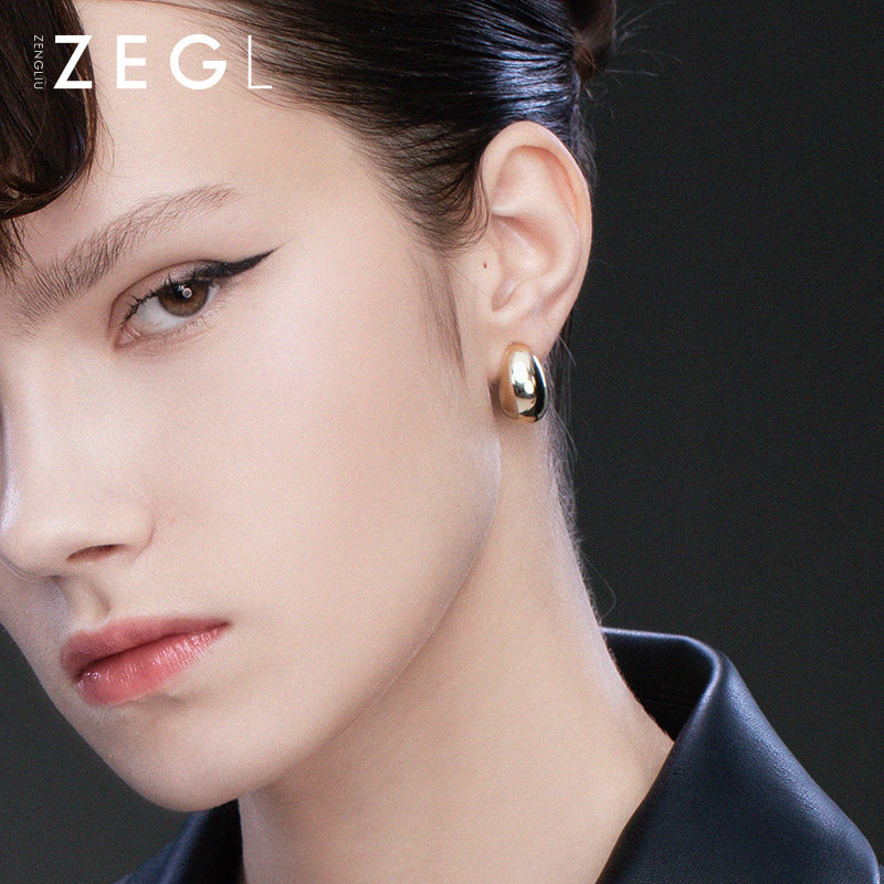 ZENGLIU金色小豆豆耳钉女2023年新款潮耳环气质925银针金属耳饰品