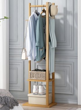 衣帽架落地卧室多功能置物架简易实木收纳架玄关进门口挂衣服架子