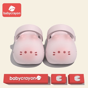 洞洞鞋 babycrayon儿童拖鞋 居家室内洗澡亲子款 夏季 猫咪女童凉拖鞋