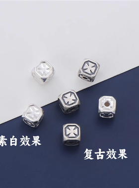 十字架花方珠隔珠手链DIY散珠文玩星月百香籽配珠腰珠编制手绳配J