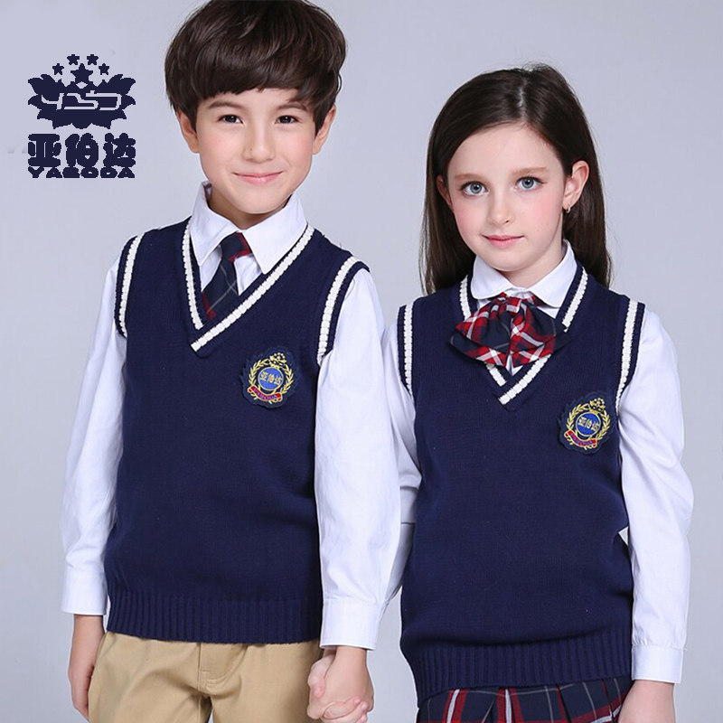 儿童针织衫簿款背心马甲中小童洋气春秋款开衫外套学生男女童校服