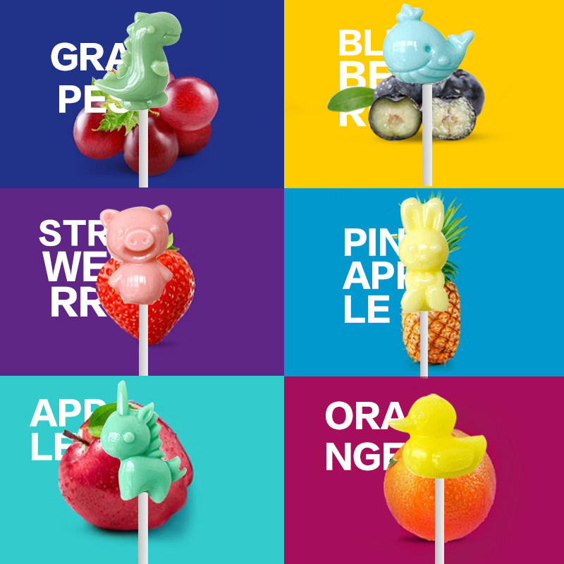 CANDYDOMO手工高颜值无糖可爱动物3d棒棒糖儿童零食水果味糖果