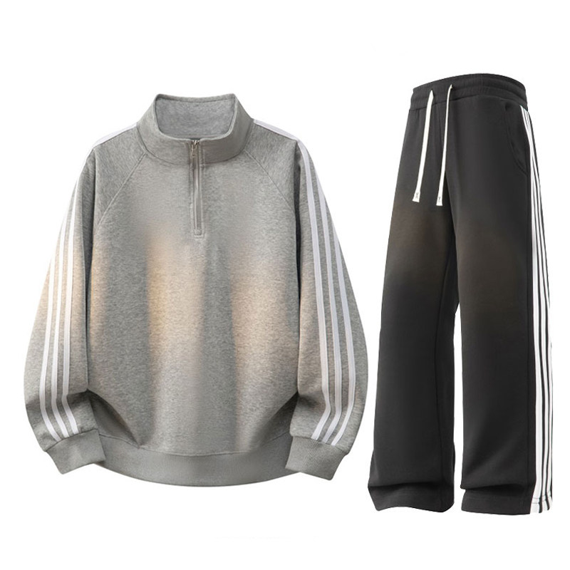 纯棉三条杠运动套装男女春秋半拉链条纹长袖长裤潮牌卫衣学生衣服