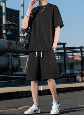 运动套装男夏季薄款印花短袖t恤休闲短裤两件套潮牌搭配一套衣服