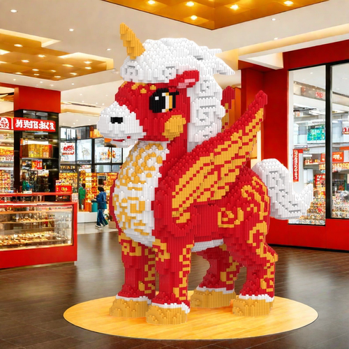 2026新款马年祥瑞火龙马益智拼装串联小颗粒积木摆件新年节日礼物